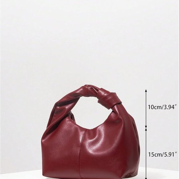 Women's PU Leather Ruched Satchel Mini Handbag Top Handle Purse - Picture 4 of 6